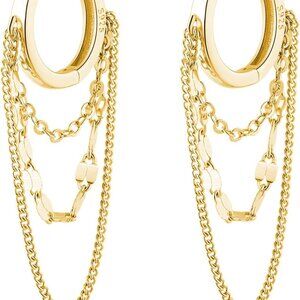 Solid 925 Sterling Silver Chain Drop Earrings Hoop for Women Teens Hoop Earrings